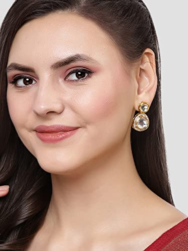 Karatcart Gold Plated Handcrafted Polki Kundan Drop Earrings for Women - Image 2