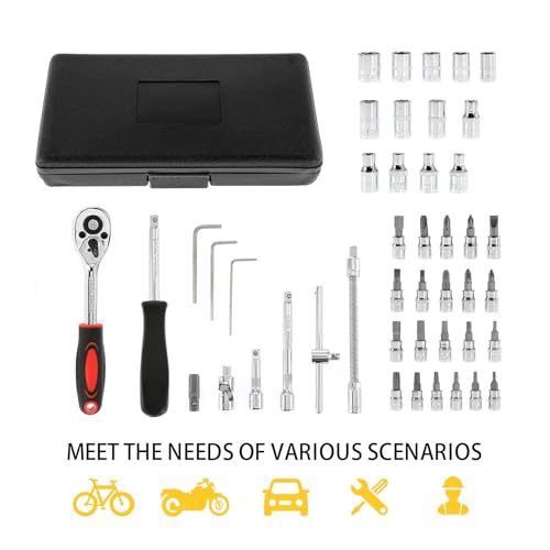 Eidoct 46 Piece 1/4 Inch Drive Socket Set&Tool Sets,Ratchet Wrench Set with 4-14mm Cr-V Sockets,Screwdriver Bits,Extension Bars for Household Car Bike Repair, DIY and Repair 8 Eidoct 46 Piece 1/4 Inch Drive Socket Set&Tool Sets,Ratchet Wrench Set with 4-14mm Cr-V Sockets,Screwdriver Bits,Extension Bars for Household Car Bike Repair, DIY and Repair - Image 8