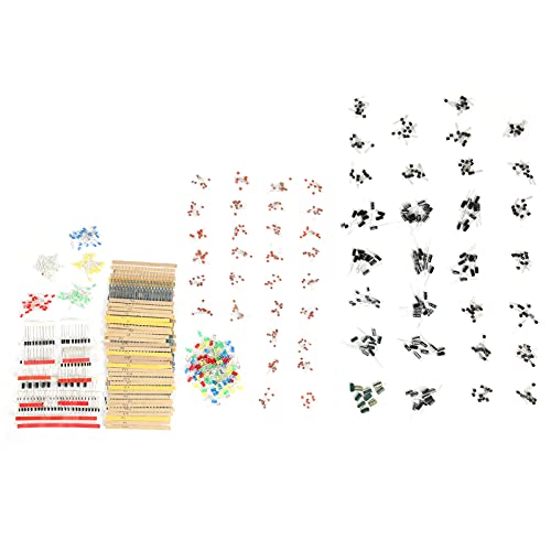Ampia varietà: il kit contiene 600 resistori a film metallico 30 (tipi), 100 diodi 8 (tipi), 120 condensatori elettrolitici 12 (tipi), 300 condensatori ceramici 30 (tipi), 200 LED 5 (colori ciascuno da 3 mm5 mm) e 180 audions 18 ( tipi). Questo vasto assortimento avrai sempre il componente giusto per qualsiasi lavoro.
