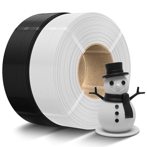 TECBEARS PLA Refill Filament 1.75mm, PLA 3D Printer Filament Refill for Reusable Spool, 3D Printing Filament for Bambu lab 3D Printers, 1kg per Spool, 2 Pack, Black+White