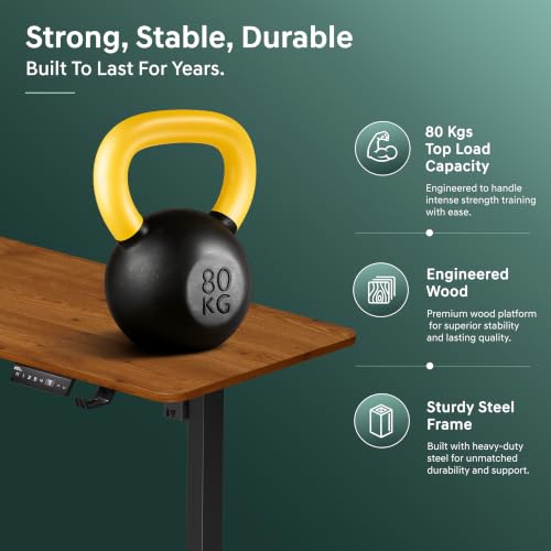 Image of V ONE Electric Standing Desk with One-Piece Solid Top | Heavy Duty Height Adjustable Computer Desk | 3 Memory Preset | 5 Year Warranty | for Home Office (Grenade Pine, 120 * 60 CM)
