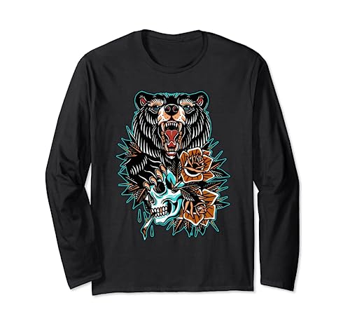 American Traditional Bear tattoo design Long Sleeve T-Shirt