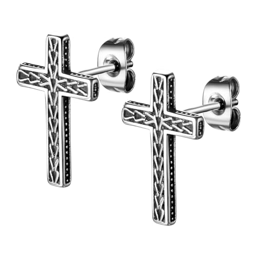 Pendientes de tuerca de acero inoxidable con cruz tridimensional Flonge para hombre