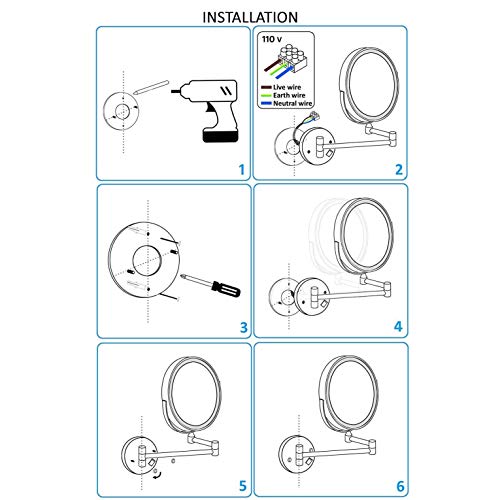 Miroir de maquillage mural rond rotatif 360 fini les angles morts pour le rasage - 8