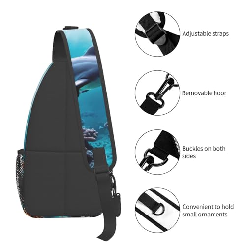 Mochila bandolera con estampa de delfines para viaje y senderismo miniatura 5