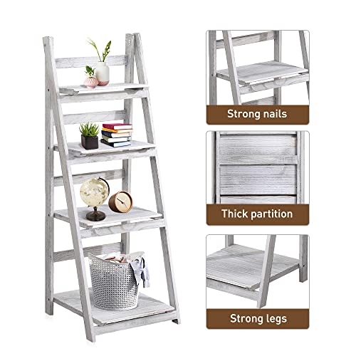 Dearyou Ladder Shelf,4-Tier Storage Standing Organizer Modern Shelf With Metal Frame，Ladder-Shaped Plant Flower For Office,Bedroom,Living Room,White #TOP2