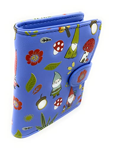 Shag Wear Gnome Forest Small Wallet for Women and Teen Girls Multiple Gnomes Mushrooms Plants Vegan Faux Leather Blue 4.5