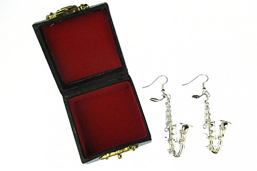 Pendientes de saxofón de plata Miniblings Jazz con caja de presentación 2