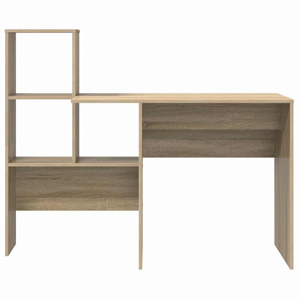 Scrivania Sonoma rovere 131,5 x 50 x 106,5 cm, materiale in legno, scrivania per computer con ripiani, scrivania per casa, ufficio, durevole, ideale per studio e camera da letto