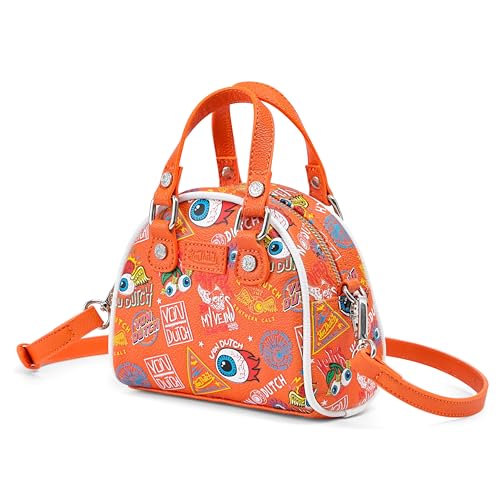 Von Dutch Jax Mini Bowling Bag | 6.8” Vegan Leather Crossbody with Logo Hardware, Top Handles & Branded Interior