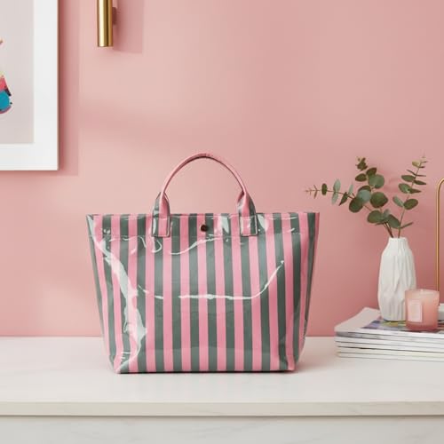 Image of Striped PVC Tote Bag for Women, Waterproof Plastic Hobo Handbag Summer Tote for Beach, Pool & Ideal Gift