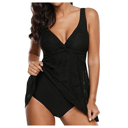 Lazzboy Tankinis Frauen Schwimmkleid Splicing Print Split Badebekleidung Badeanzüge Badeanzug Mit Hoher Taille Damen Bauchweg Tankini Große Größe Bademode Badekleid (Blau,XL) 6 Socluer Badeanzug Damen Sommer V-Ausschnitt Badeanzüge Monokinis Strand Urlaub Bauchweg Bademode Bikini Tankini Kleid mit Shorts