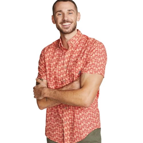 Eddie Bauer Men's Big & Tall Printed Baja Short-Sleeve Shirt Flamingo Large, Tall