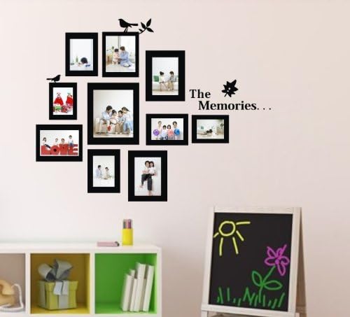ColorfulHall 23.6" X 28.7" Black Color 10 Sets Photo Frame Wall Art Lettering Sayings Wish Birds Decal Stickers