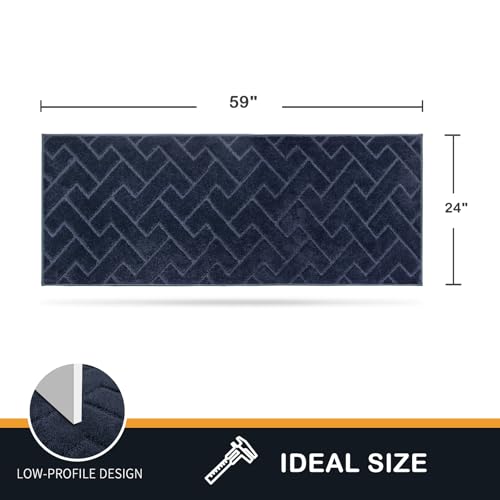 PURRUGS Dirt Trapping Door Mat 24" x 59", Non-Slip Machine Washable Entry Rug, Shoe Scraper, Dog Doormat, Super Absorbent Welcome Mat for Front & Back Door, Muddy Wet Shoes & Paws, Navy Blue
