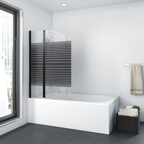 Accesorio para bañera MARWELL BLACK LINES 100 x 140 cm plegable en dos partes - fabricado en vidrio de seguridad monocapa de 4 mm de espesor, diseño negro mate, Matt negro