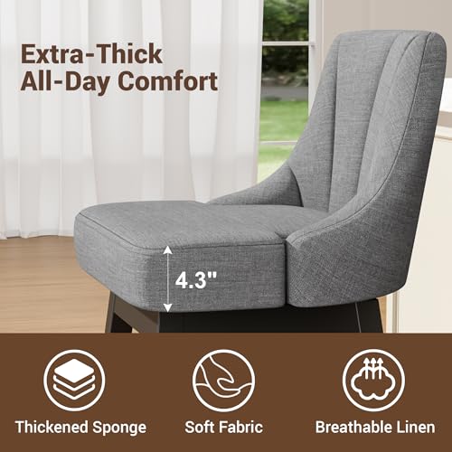 Image of YaFiti Bar Stool with Backs 1 Pcs, 26 inch Counter Height Bar Stools, Modern Linen Fabric Extra Upholstered Barstools with Square Solid Wood Legs for Kitchen Island, Dark Gray
