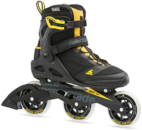 Rollerblade Macroblade 100 3WD Mens Adult Fitness Inline Skate, Black and Saffron Yellow, Performance Inline Skates, 8