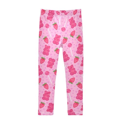 Lollipop Jelly and Strawberry Girls Leggings,Workout Leggings for Girls Toddler Athletic Leggings Size for 3-10T