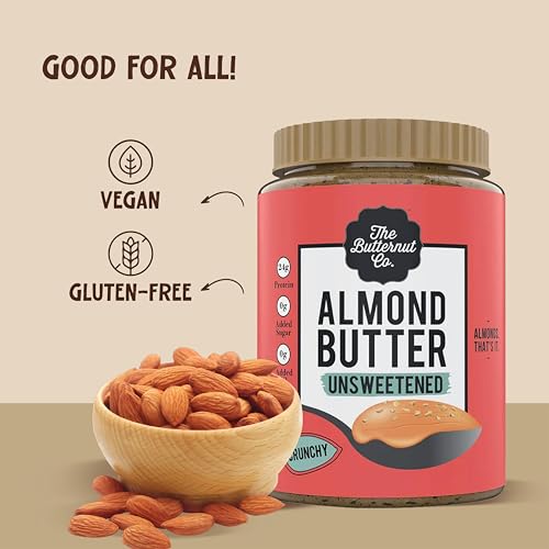 Image of The Butternut Co. Almond Butter Crunchy 1kg - Unsweetened, 100% Dry Roasted, Heart-Healthy Fats, Protein Source, High in Vitamin E - Gluten-Free, Vegan, Keto-Friendly