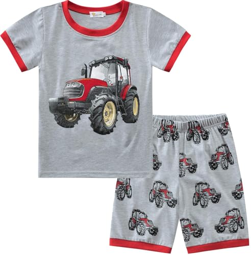 DHASIUE Boys Tractor Pajamas Cotton Short Sleeve Pajamas Set Kids Pjs Sleepwear Toddler Summer Jammies for 5 Years