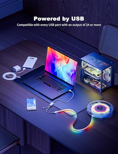Image of PAUTIX RGB Smart IC USB LED Light,5V RGB COB LED Strip USB Powered,UL-Listed Multicolor Flexible Tape Light 6.56ft /2m with Music Mode /APP Control,for TV,Scooter,Computer Desk Decor