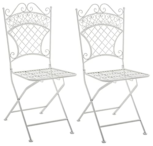 CLP Set De 2 Sillas De Terraza Adelar En Hierro Forjado I Sillas De Jardín Decorativas Plegables con Respaldo, Color:Blanco