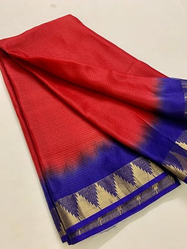 Image of Women's Bhagalpuri Pure Kota Doria Silk Net Saree With Temple Zari Border and Running Blouse Piece