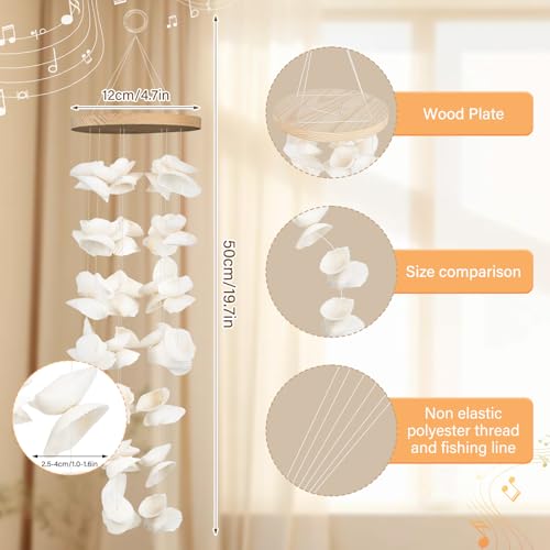 White Sea Shell Wind Chimes for Outside, Handmade Beach Style Windchime for Patio and Garden Decor, Beach & Coastal Decor, Sunroom Decoration, Ocean Themed Party