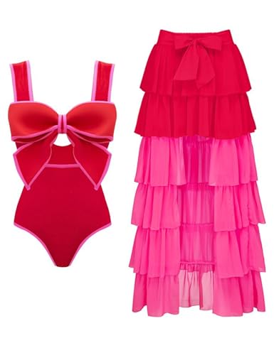 FLAXMAKER Bow Front Cut Out Color Block One Piece Swimsuit