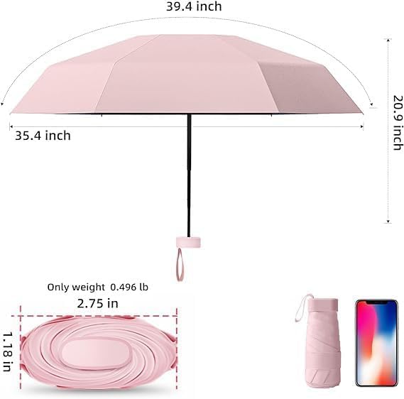 Image of SNKR ESSENTIALS HEMOVIA Mini Umbrella with Case for Men & Women (Manual Open) Compact Travelling Umbrella, Polyester & UV Protection Fabric for Summer Use in Rain & Summer- 6 Frame