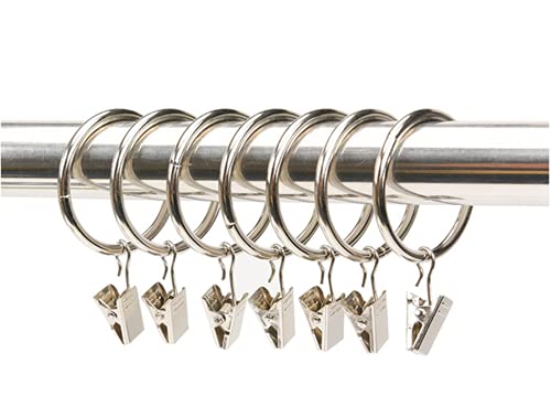 reshare - Lot de 40 Pièces Anneaux de Rideaux avec Pinces - Clips Décoratifs en Métal Anti-Rouille Acier Inoxydable - Argent 25mm Cover