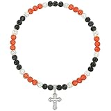 Baseball Necklace for Boys Men 18 Inch Bling Ice Collection Cross Pendant Necklace for Women Rhinestone Clay Beaded Discoball Accessories Gifts for Baseball Team Players Lovers-Orange/Black/White