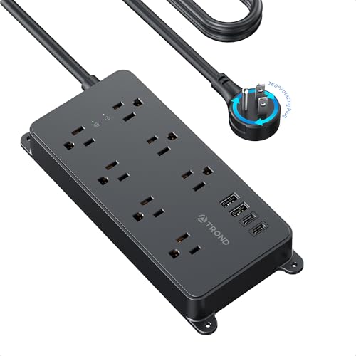 Image of TROND 360 Rotating Plug Power Strip, ETL Listed, Flat Plug 10ft Cord