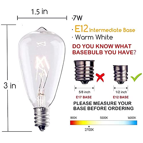 Edison Light Bulbs 10-Pack Replacement St38 Clear Bulbs - 7 Watts G40/E12 Screw Base For Indoor/Outdoor Patio String Lights, Warm White #TOP1