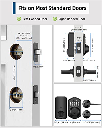 TEEHO TE001L Keyless Entry Door Lock with 2 Handles - Electronic Keypad Deadbolt with Door Lever, Front Door Handle Sets, Auto Lock, Easy Installation, Matte Black - image 6