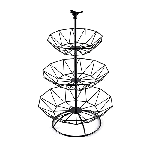 ZJYWMM Decorative Fruit Basket 3 Floors - Metal Fruit Etagere (47X 28.5/24.2/19.5Cm) for More Space on The Worktop - Hollow Exquisite Fruit Bowls for Storage Vegetables, Snacks,Black