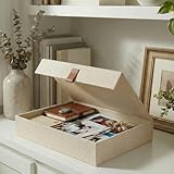 ZICOTO Decorative Photo Storage Box with Lid - A Beautiful Linen Organizer Perfect to Safely Store Your Pictures, Documents, Scrapbooking Supplies, Keepsakes and Other Memories in Style