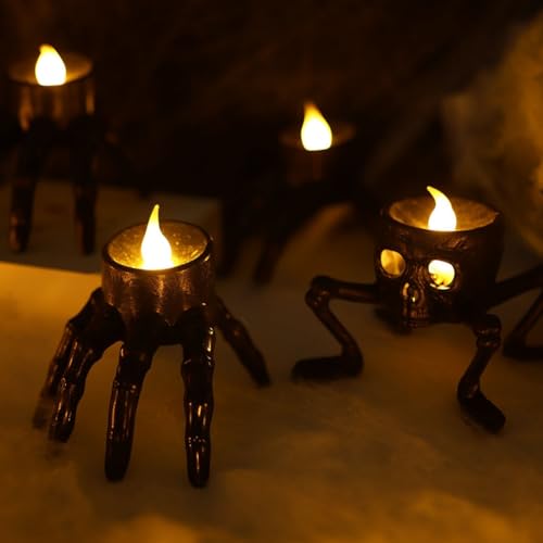 Lámpara de esqueleto de Halloween con vela LED sin llama decorativa para interior 3