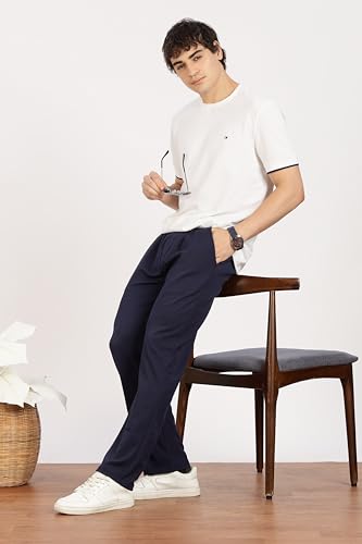 Image of Men's Slim Fit Trouser | Casual Bottoms with Elastic Waist & Drawstring | Soft Stretchable Fabric | Stylish Straight Fit Trousers for Office, Travel & Daily Use
