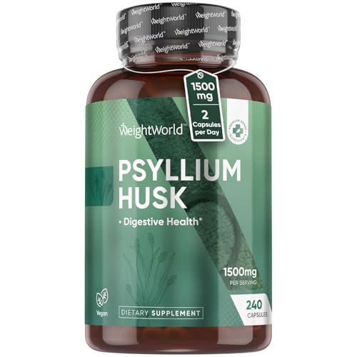 WeightWorld Psyllium Husk Capsules 1500mg - 4 Months Supply - Fiber Supplement for Digestive Health - 240 Vegan Psyllium Husk Powder Capsules - Non-GMO - Allergen-Free