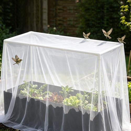 BOUTICOL Fabric Raised Garden Bed with Frame and Mesh Net Cover 47.2 inch x 15.7 inch x 31.5 inch Outdoor Raised Planter for Vegetable Flower Herbs and Strawberry by BOUTICOL - Used condition - Image 5