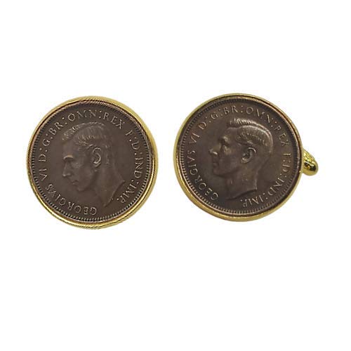 Gemelos para camisa: Genumis Georgius V - Moneda 1 farthing 1910-1936 Reino Unido - Color Dorado - 20 mm