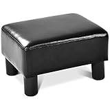 Giantex Small Footstool PU Leather Ottoman Footrest Modern Home Living Room Bedroom Rectangular Stool with Padded Seat Plastic Wood Legs, Black