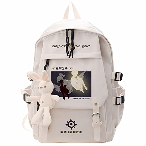 Charous Game Sky：Children Of The Light Weißer Nylon Rucksack, Modische, Wasserdichte Schultasche, College-Tasche,Weiß,L