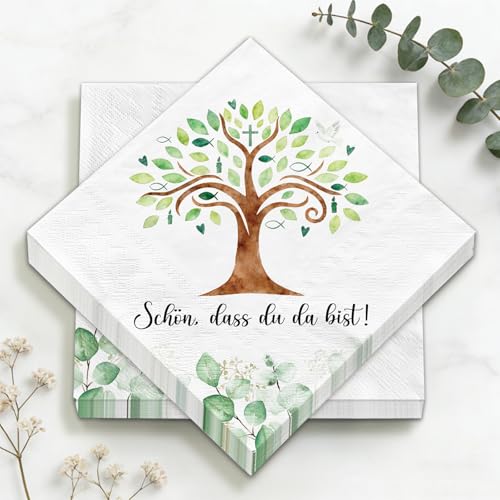 40 Stück Servietten Kommunion 33x33 cm Erstkommunion Konfirmation Firmung Taufe Deko Mädchen Junge Schön dass du da bistServietten Lebensbaum Deko Tischdeko Kommunion Geschenke Gastgeschenk