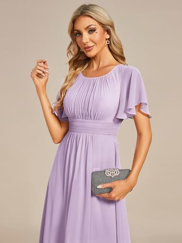 Image of Ever-Pretty Women's Chiffon Crew Neck Empire Waist Wedding Guest Dress Summer Short Sleeve Semi Formal Dresses 02053