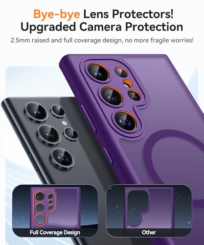 Image of CANSHN Designed for Samsung Galaxy S22 Ultra Case [Full Camera Protection] [Compatible with MagSafe] Translucent Matte Shockproof Protective Phone Cover 6.8 Inch - Deep Purple