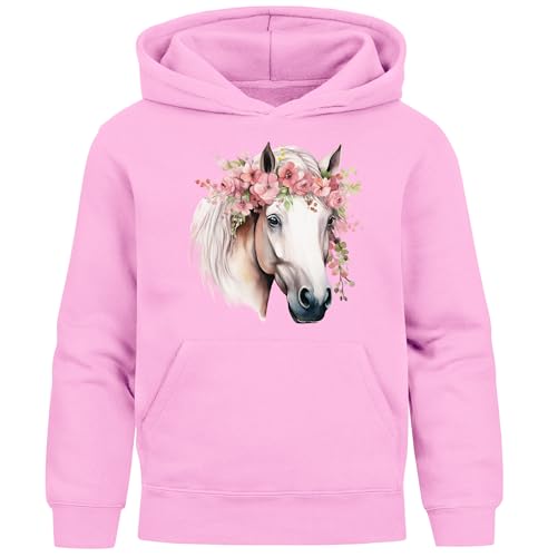 SpecialMe® Kinder Hoodie Mädchen Pferdekopf mit Blumen Mädchengeschenke Pferde Print Aufdruck Rosa 128