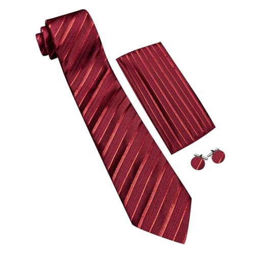 Image of Barry.Wang Man Stripe Ties Set Silk Woven Pocket Square Necktie Cufflinks Formal Party Business
